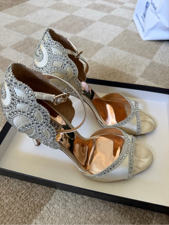 Badgley Mischka Shoes - Badgley Mischka Ivory Crystal Embellished Ankle-Strap Heels - Bridal